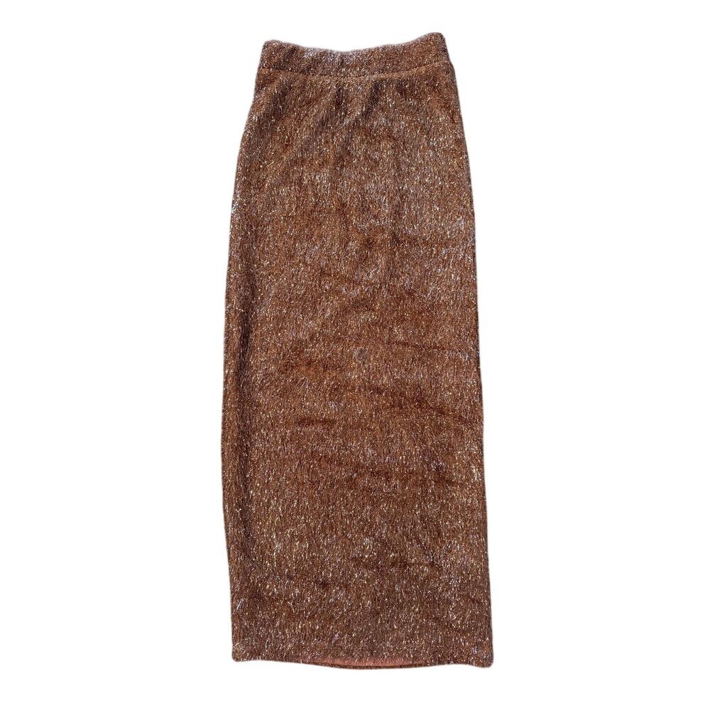 NWOT Topshop Brown Metallic Tinsel Midi Skirt, Women’s XS US 0–2